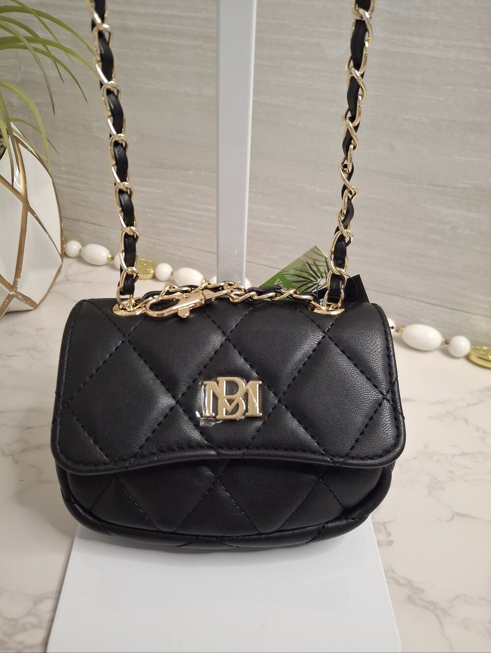 Badgley Mischka Quilted Mini Purse Bag Charm Crossbody NWT Black